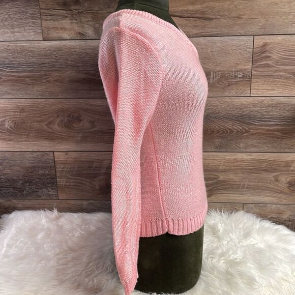 RETROSPECTIVE Women’s Pink Vneck Sweater  Size Small Barbiecore Coquette Girl - Picture 6 of 7